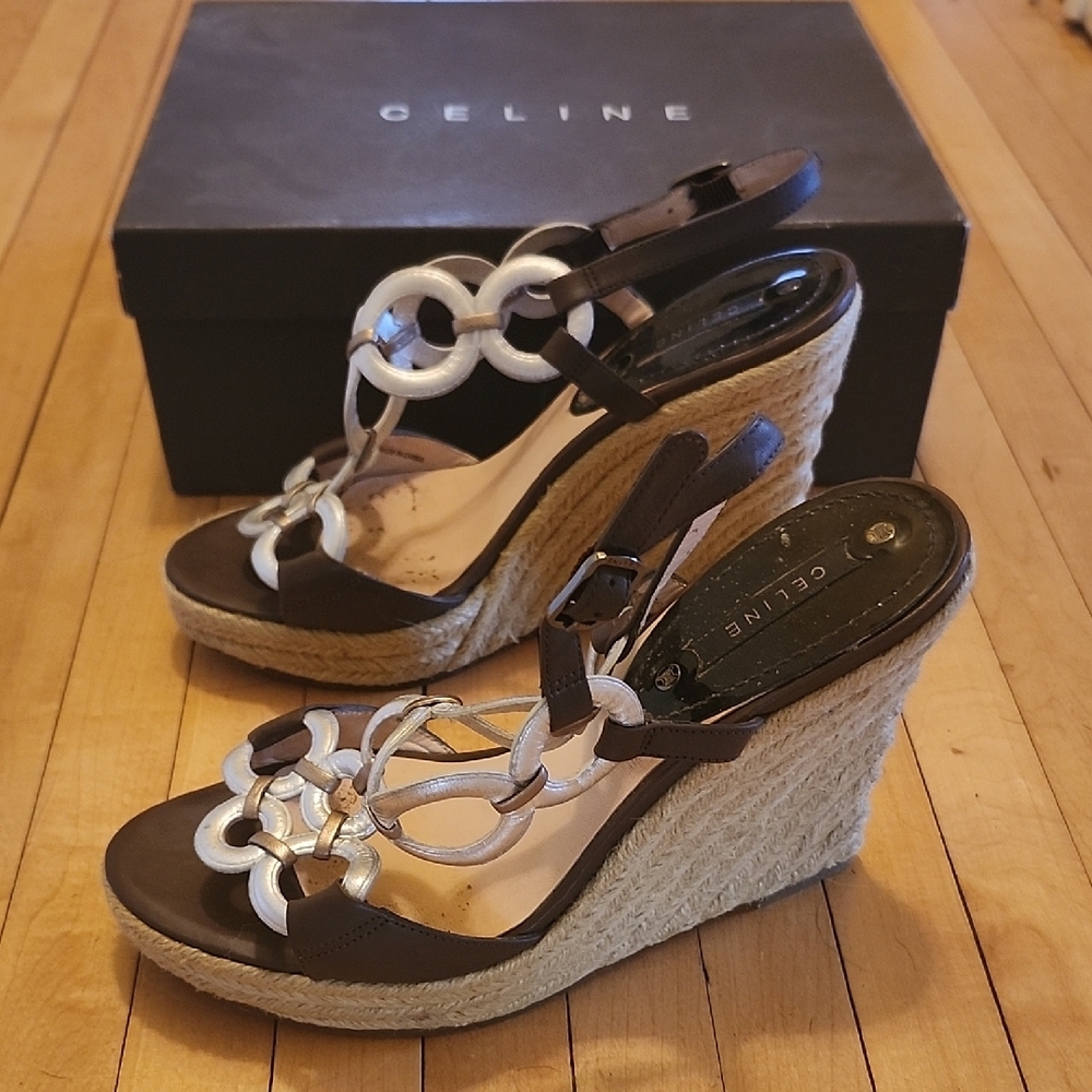 Celine Brown and Silver Women's Wedge Sandals
